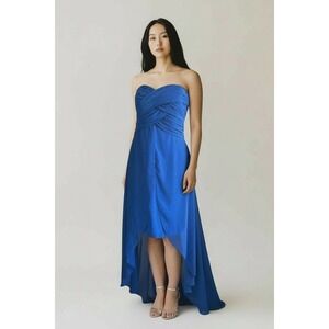 David's Bridal Dress F15678 Blue Bridesmaid Prom Chiffon Size 12 Wedding Hi‎ Low